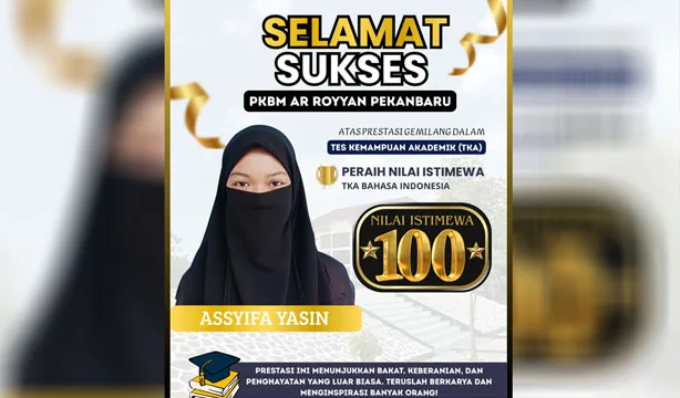 Keren! Assyifa Yasin Raih Nilai Tertinggi TKA Bahasa Indonesia PKBM se-Pekanbaru